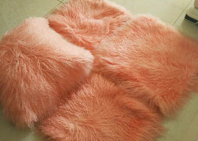Het echte Mongoolse bont van het de Schapehuidlam van het bont100% Roze Lange Haar werpt Hoofdkussen 45cm vierkant