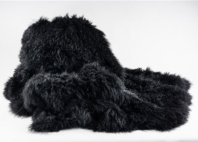 De Deken Zwart Lang Zijdeachtig Krullend Bont 120 *180cm van de luxe Tibetaans Echt Schapehuid voor Vloer